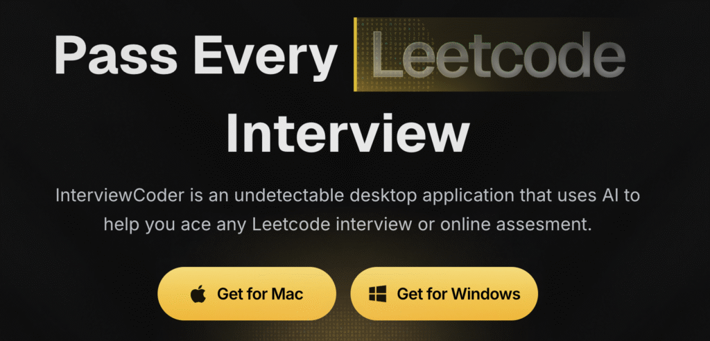 The header of InterviewCoder, an AI tool designed to help candidates ace Leetcode online interviews.