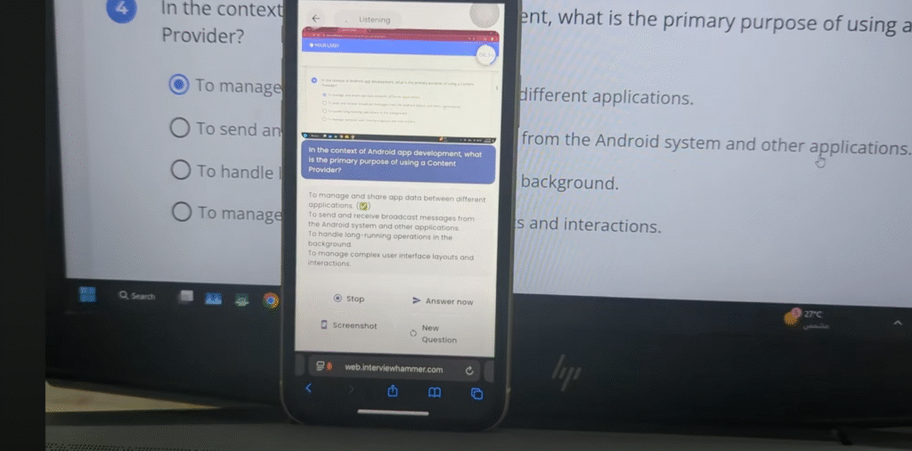 Photo of a mobile phone's display, showing the answers suggested by an AI tool.